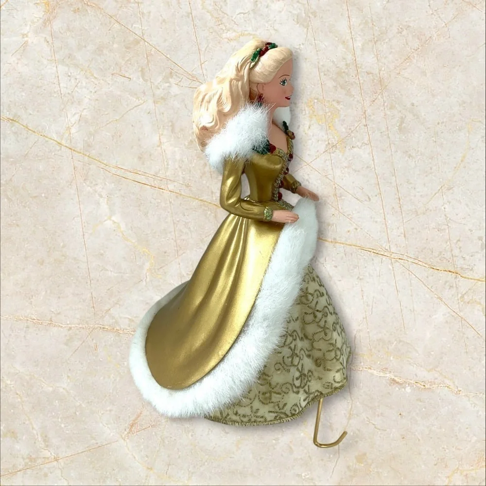 Vintage Hallmark Barbie Christmas Stocking Holder 1995 Gold Dress Holiday Decor